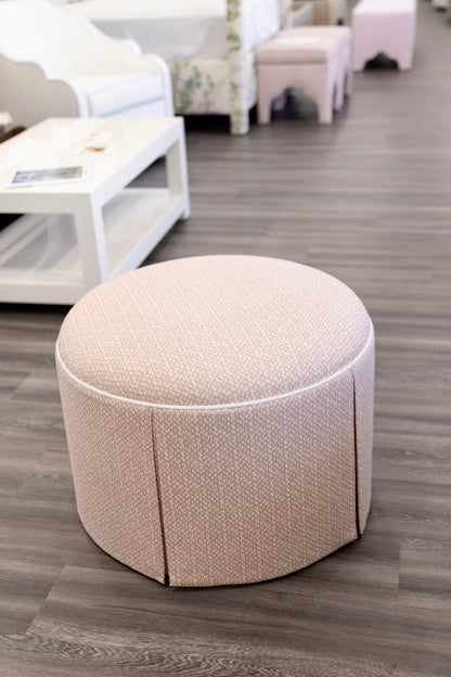 The Marlowe Ottoman - Dotted Blush Pink Fabric - White Trim