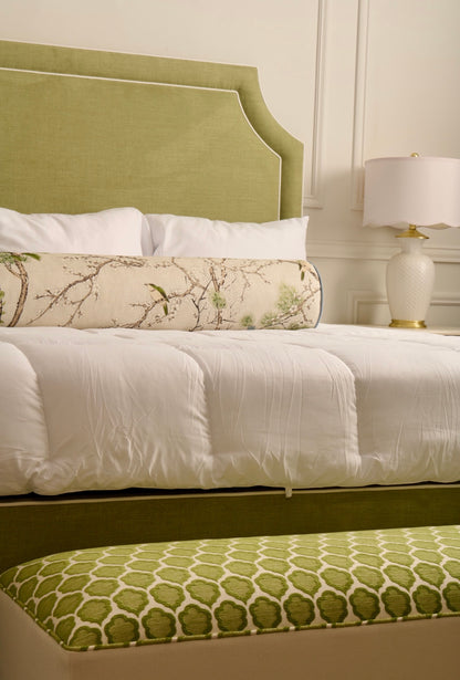 50” L Scalloped End of Bed Bench in Green Thibaut Fabric