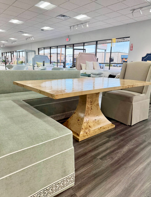 Custom Mappa Burlwood Dining Table – Amber Finish