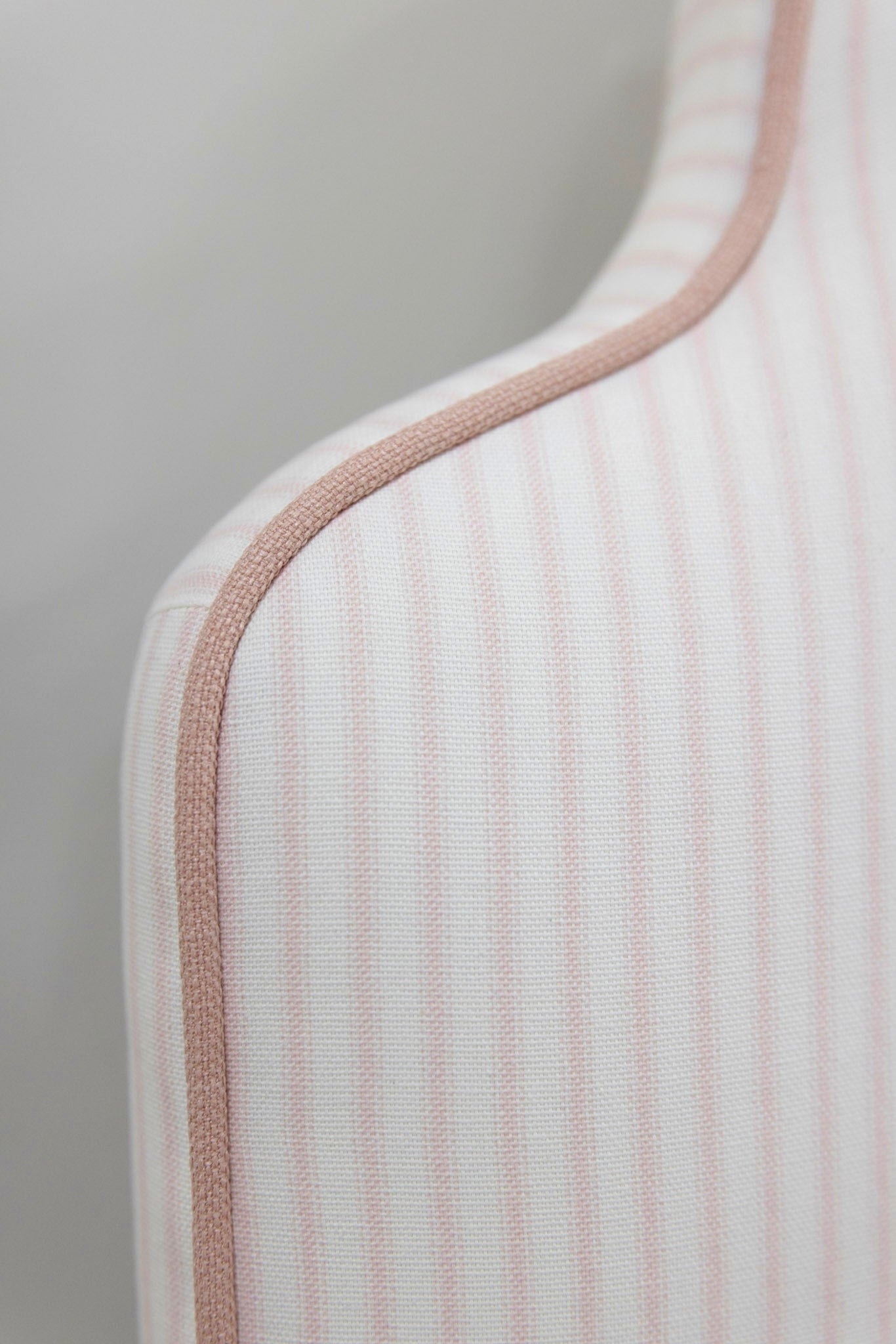 The Helena Twin Bed - Scalloped Base - Classic Ticking Pink Fabric - Pink Trim