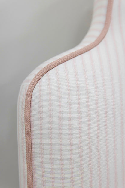 The Helena Twin Bed - Scalloped Base - Classic Ticking Pink Fabric - Pink Trim
