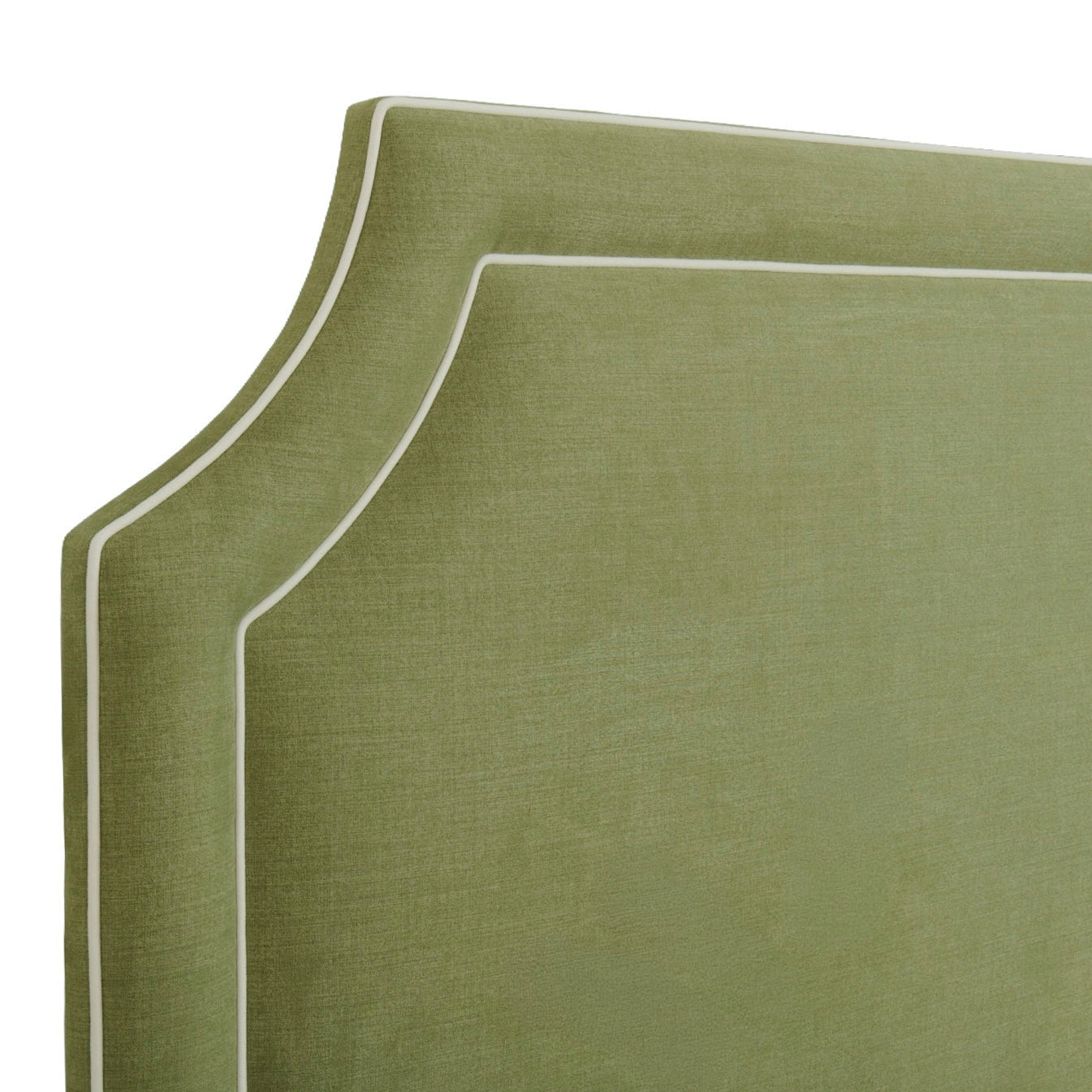 The Addison King Bed - Scalloped Legs - Pistachio Green Woven Fabric - White Trim