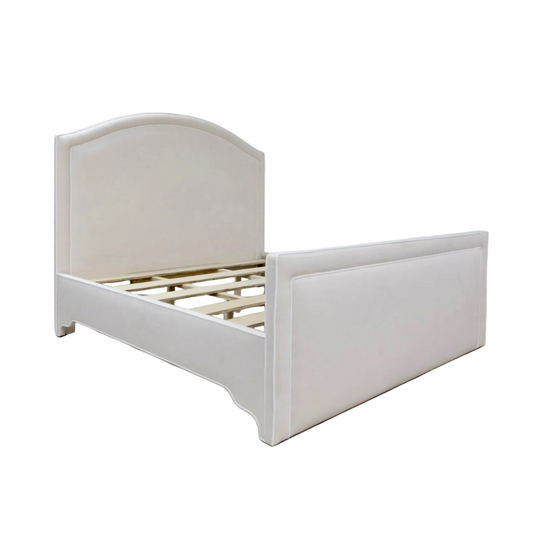 The Lilliane King Bed - Upholstered Footboard - Oatmeal Woven Fabric - White Trim