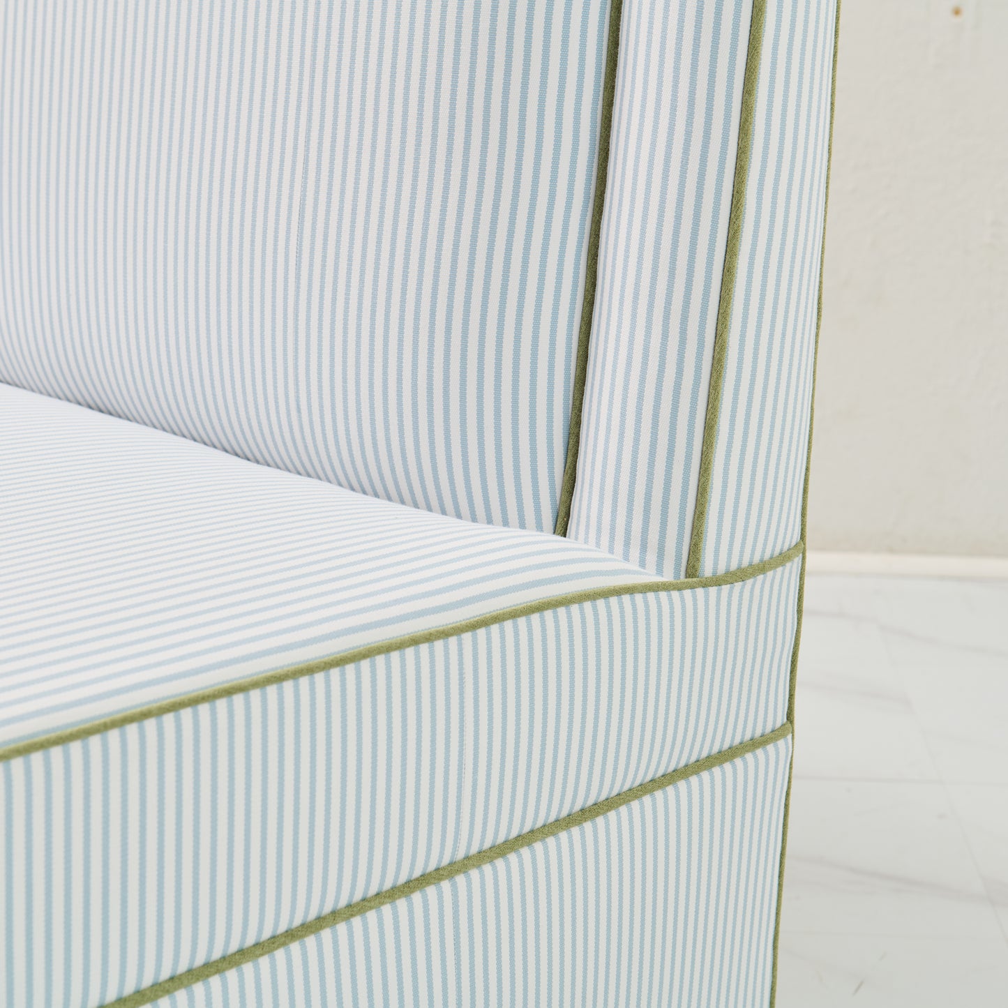 Lorraine Banquette – Perennials Striped Blue Fabric - Green Trim