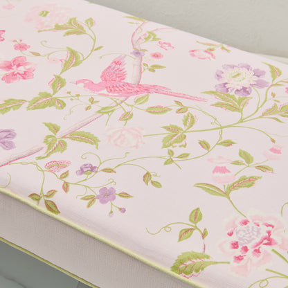 Custom Upholstered Bench in Floral Fabric - Pear Green Trim
