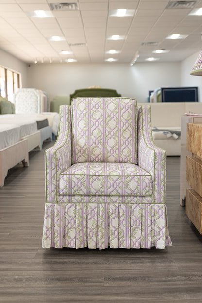 The Camille Glider Chair – Colette  Lavender Fabric - Pistachio Green Trim