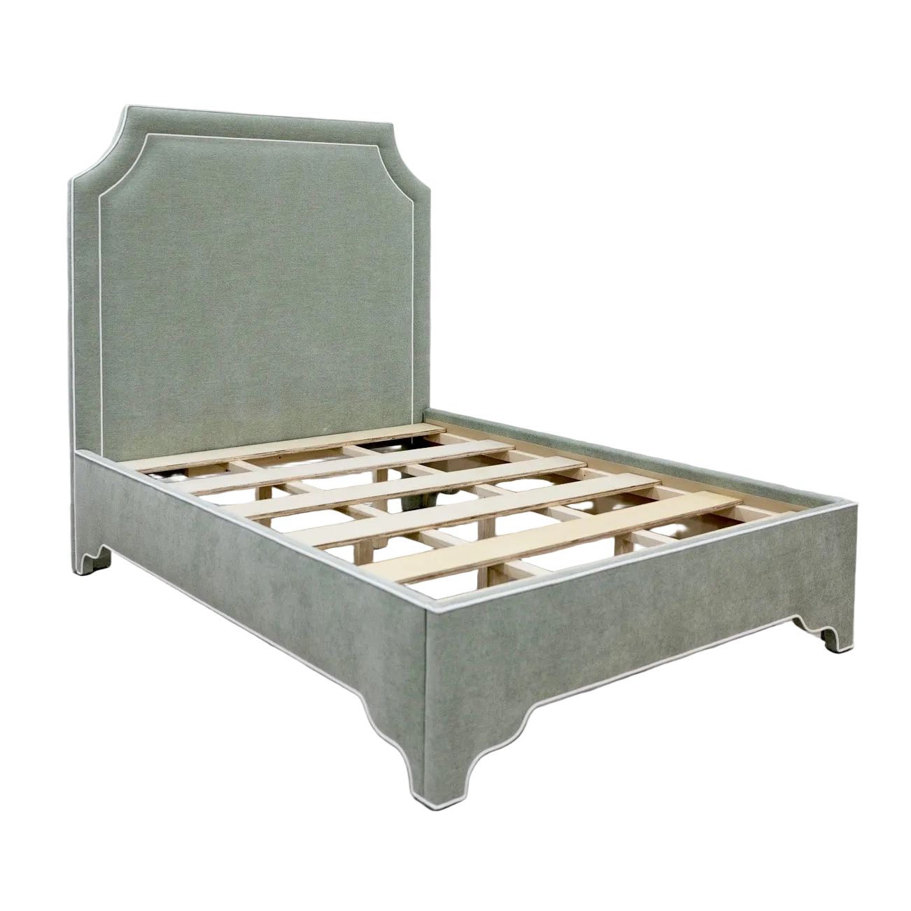 The Addison Queen Upholstered Platform Bed - Crypton Sage Linen Look Fabric - White Trim