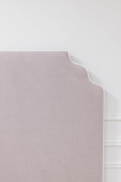 The Helena Queen Bed - Scalloped Base - Lilac Woven Fabric - White Trim