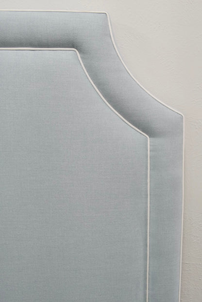 60”H Queen Headboard only - Sky Blue Woven Fabric with White Trim
