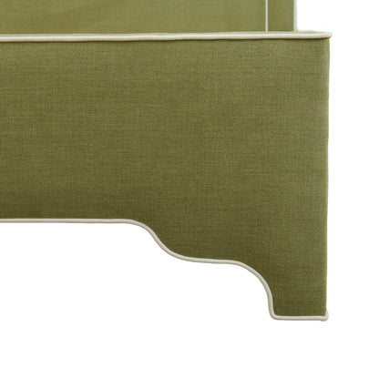The Addison King Bed - Scalloped Legs - Pistachio Green Woven Fabric - White Trim