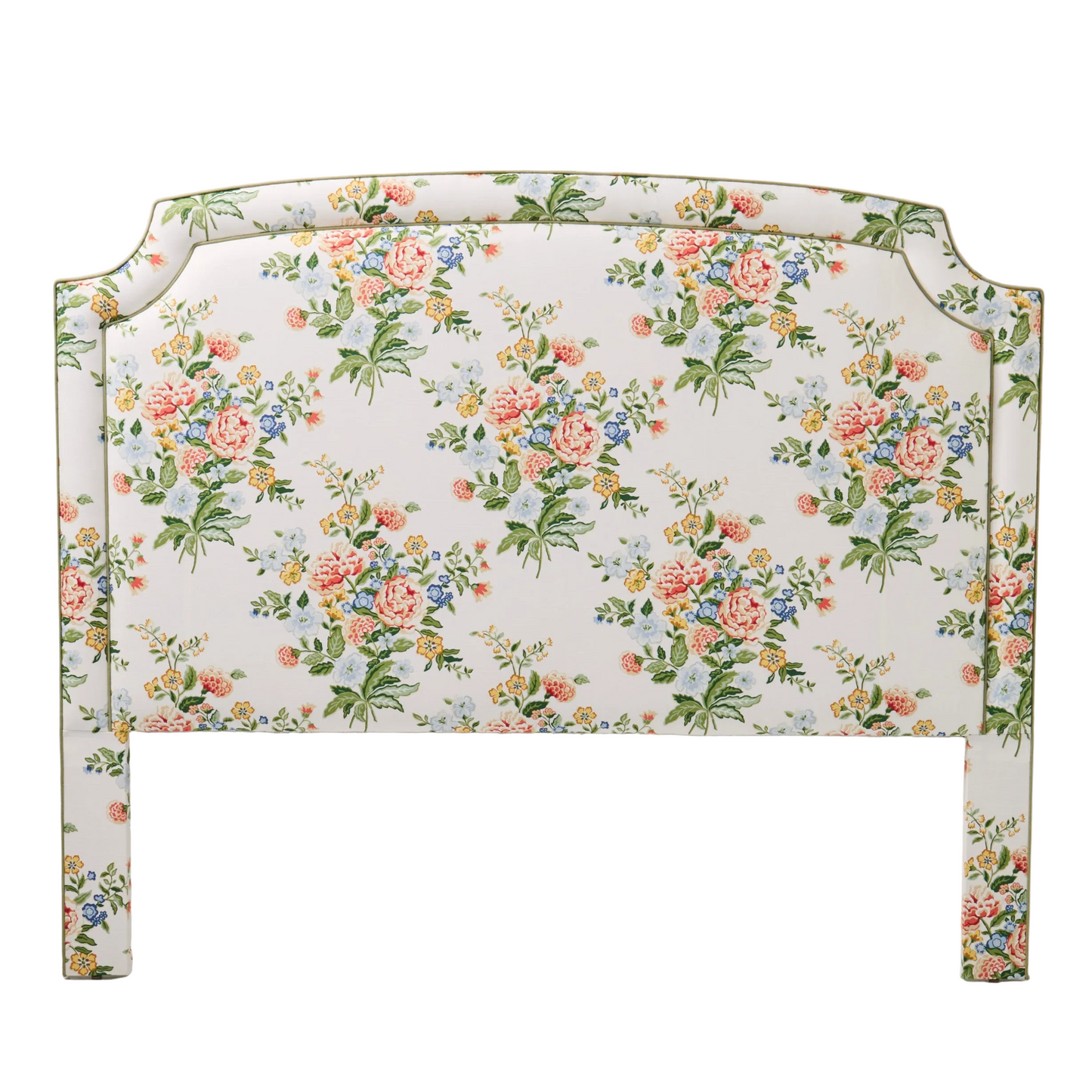 The Aliana King Headboard - Fabricut Floral Bouquet Fabric - Green Trim