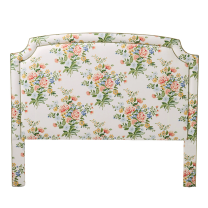 The Aliana King Headboard - Fabricut Floral Bouquet Fabric - Green Trim