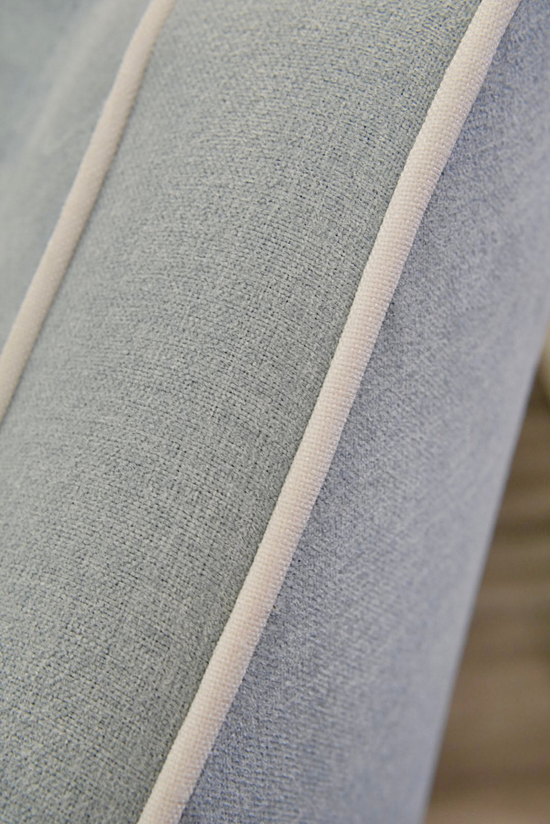 Custom Scalloped Swivel Chair: Sky Blue woven Fabric