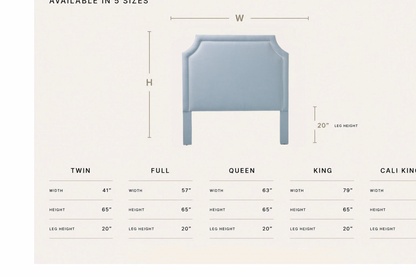 The Addison Queen Headboard - Sky Blue Woven Fabric - White Trim