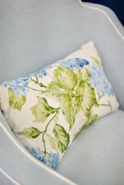 Handcrafted Throw Lumbar Pillows – Blue Hydrangea Schumacher Fabric - 50% Down Feather