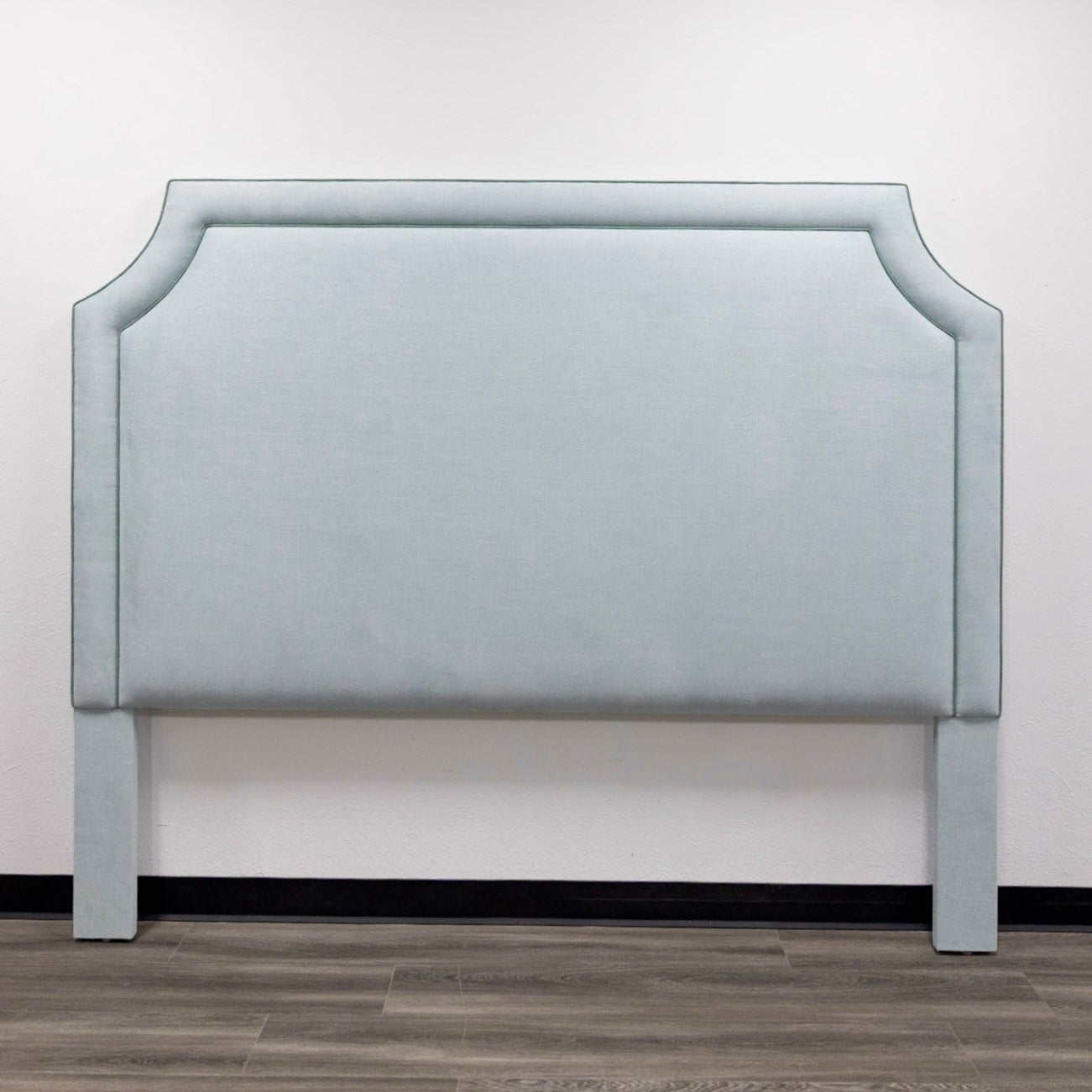 The Addison King Headboard - Seafoam Green Woven Fabric - Sage Green Trim