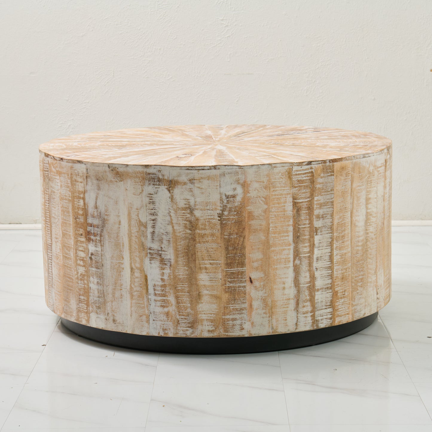 36" Round Distressed Wood Coffee table - Rustic Modern