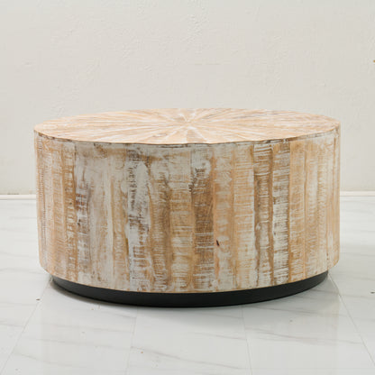 36" Round Distressed Wood Coffee table - Rustic Modern