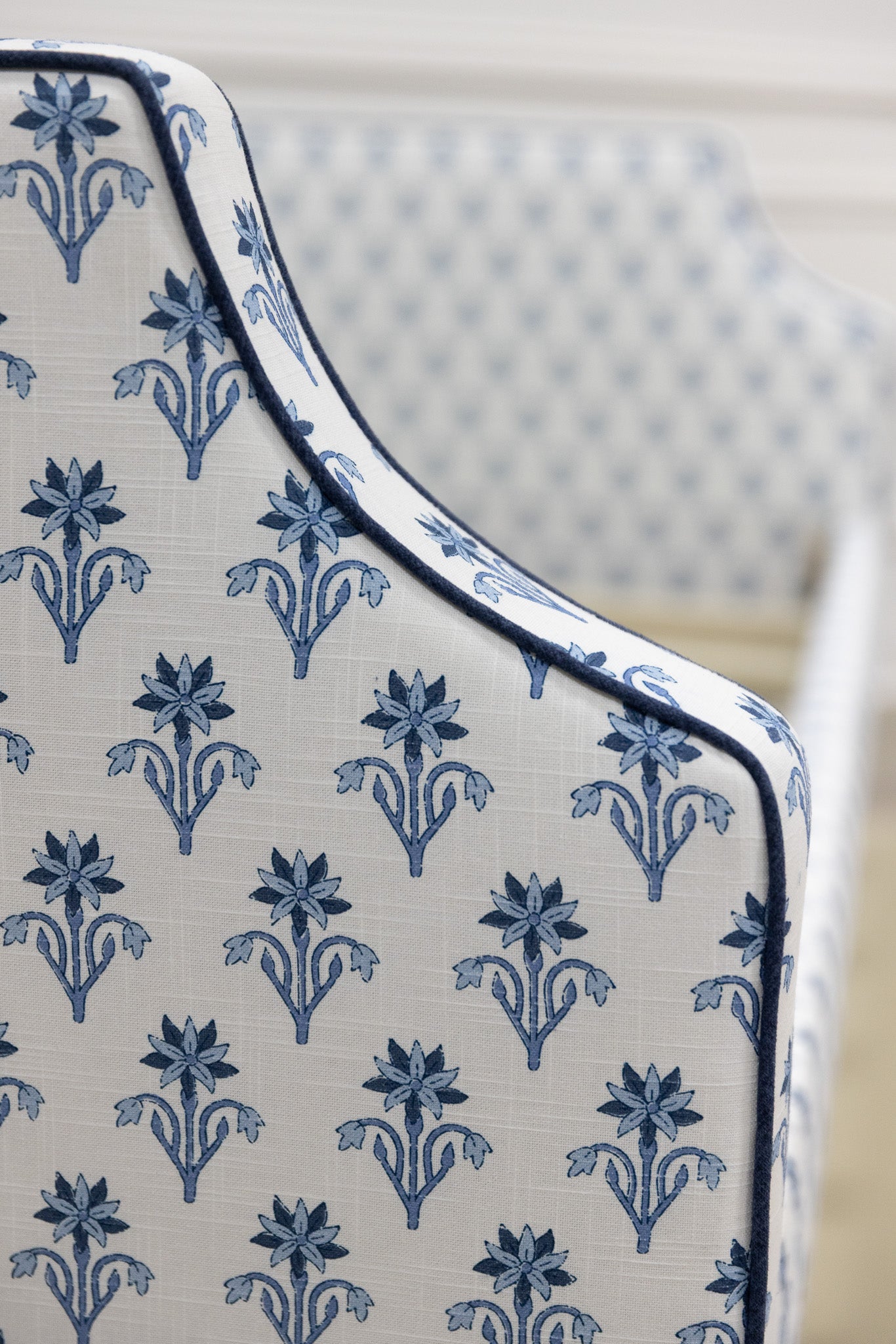 The Addison Twin Trundle Daybed - Lobelia Blues Fabric - Navy Trim