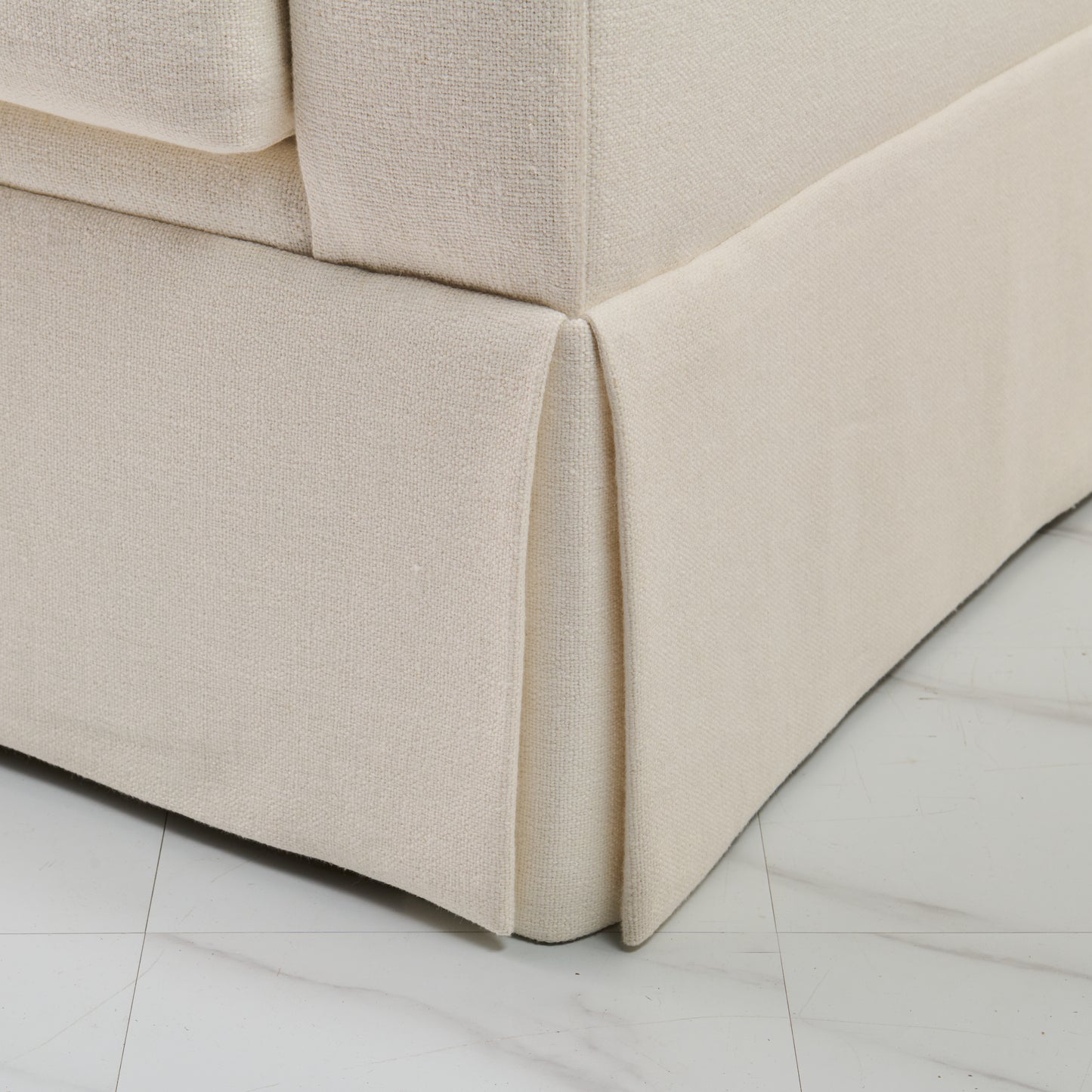 Luxe Feather-Seat Skirted Sofa in Upholstery Linen Fabric – Custom Built