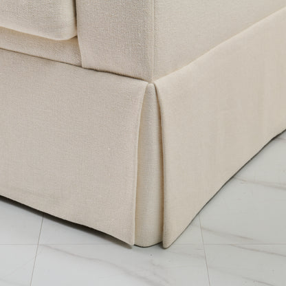 Luxe Feather-Seat Skirted Sofa in Upholstery Linen Fabric – Custom Built
