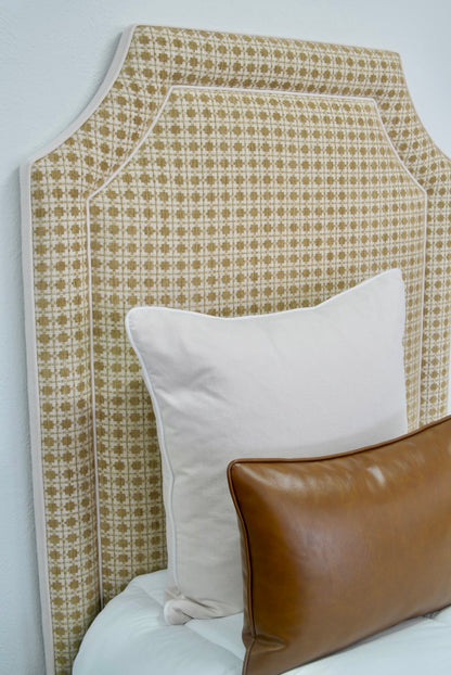 65" H Twin Headboard in Camel Kravet Couture Fabric - Cream Trim