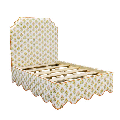 The Waverly Full Bed - Scalloped Base Farah Helena Fabric - Papaya Trim