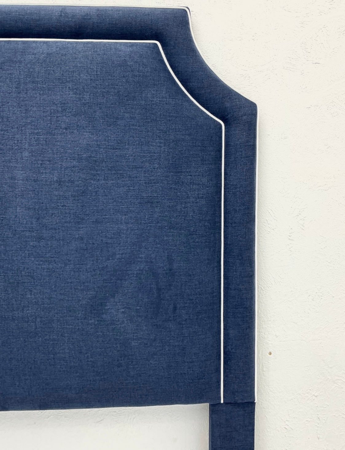 60” H Queen Headboard in Navy Woven Fabric - White Trim