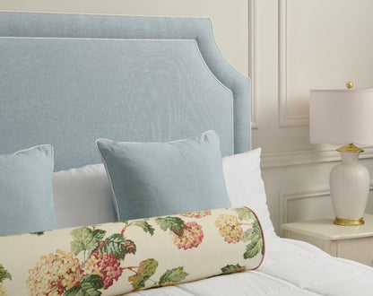 The Addison Queen Headboard - Sky Blue Woven Fabric - White Trim