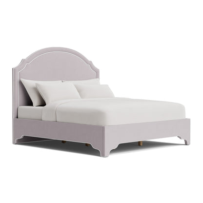 The Grace King Platform Bed - Scalloped Legs - Performance Lilac Chenille Fabric - White Trim