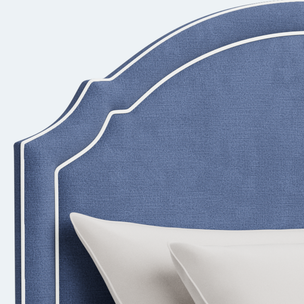 The Grace Queen Bed - Scalloped Legs - Navy Woven Fabric with White Trim