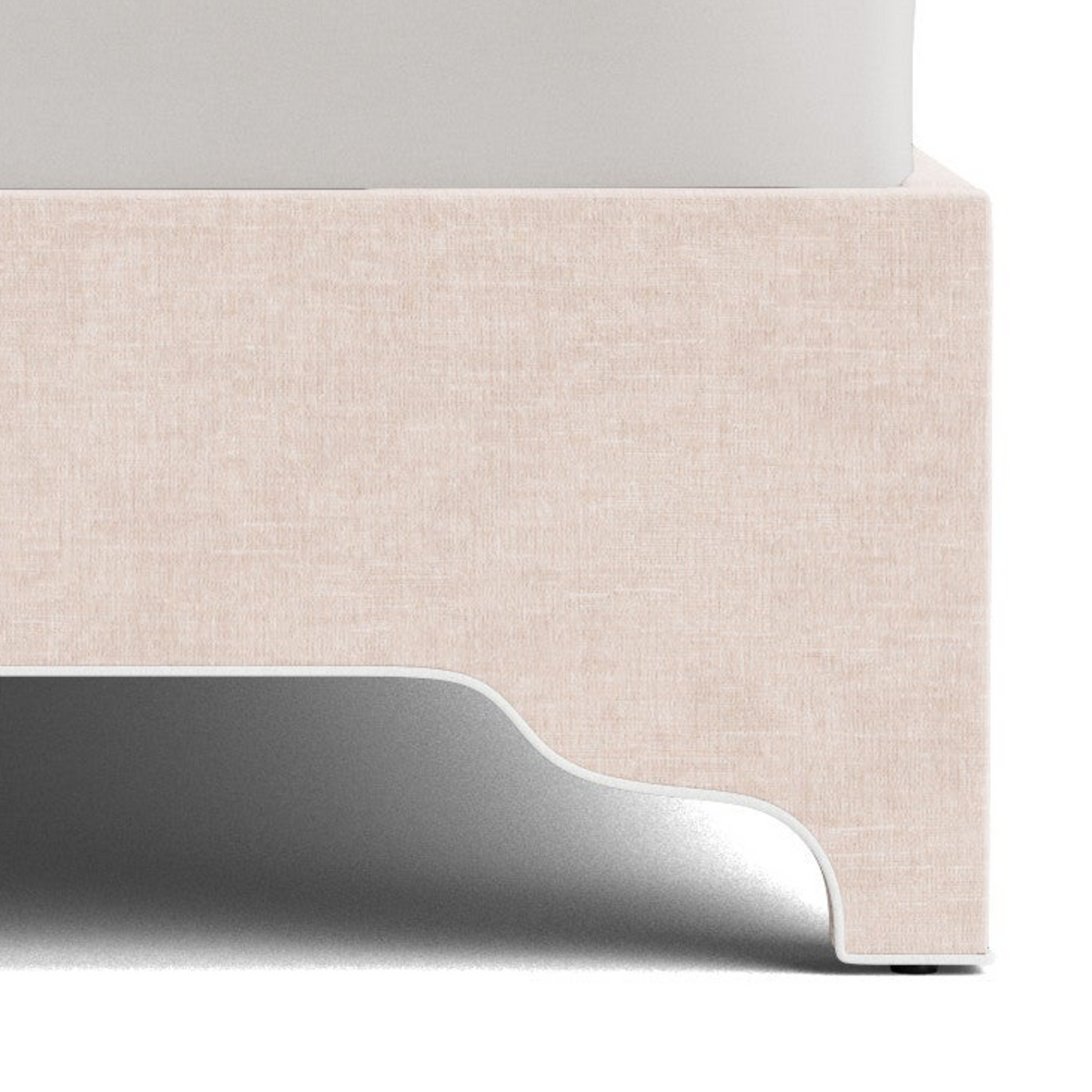 The Addison Queen Bed - Scalloped Legs - Pink Performance Chenille Fabric - White Trim