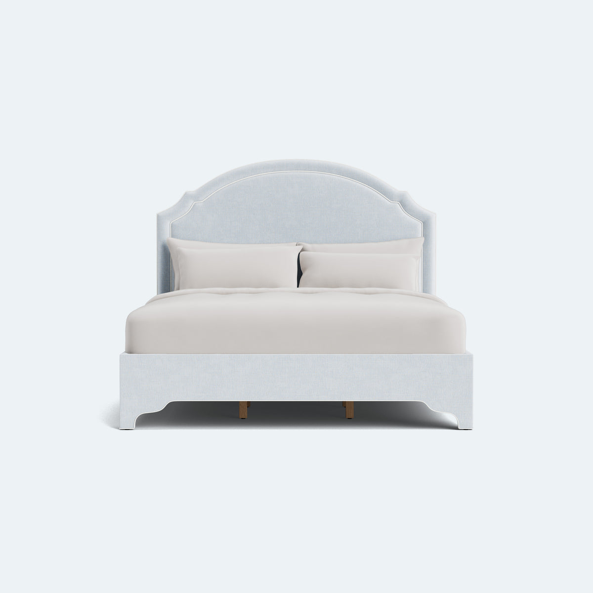 The Grace King Platform Bed - Scalloped Legs - Crypton Oxford Blue Fabric - White Trim