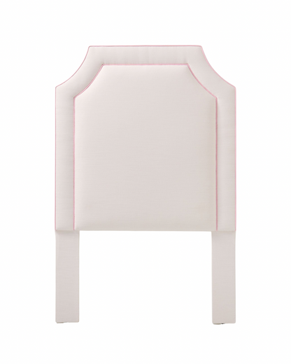 The Addison Twin Headboard - Off-White Linen - Pink Trim
