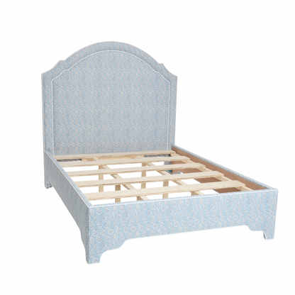 The Grace Queen Bed - Perry Blue Polyester Fabric - White Trim