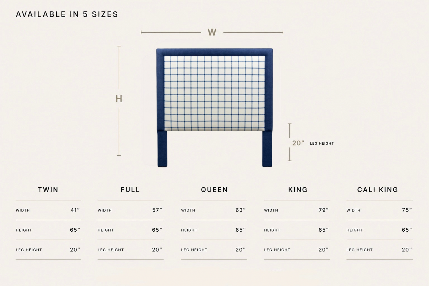 The Lorraine Queen Headboard - Navy Plaid Fabric - Navy Trim