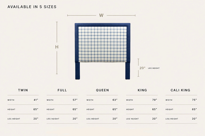 The Lorraine Queen Headboard - Navy Plaid Fabric - Navy Trim
