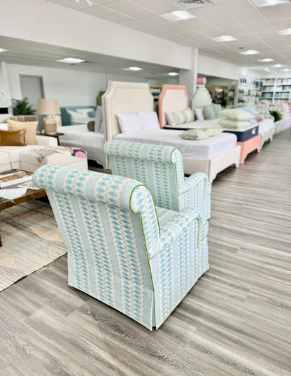 Tight back Waterfall Lounge Chair in Print Fabric - Contrast Piping