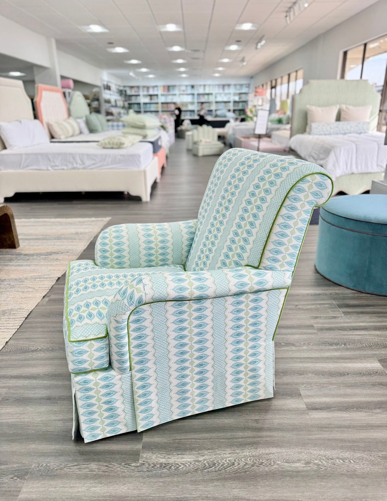 Tight back Waterfall Lounge Chair in Print Fabric - Contrast Piping