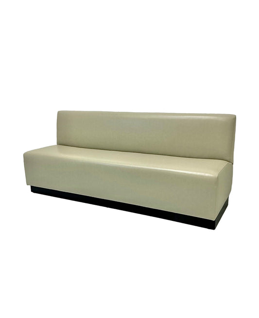 84"L Custom Banquette in Faux Leather - Custom Wooden Stained Base