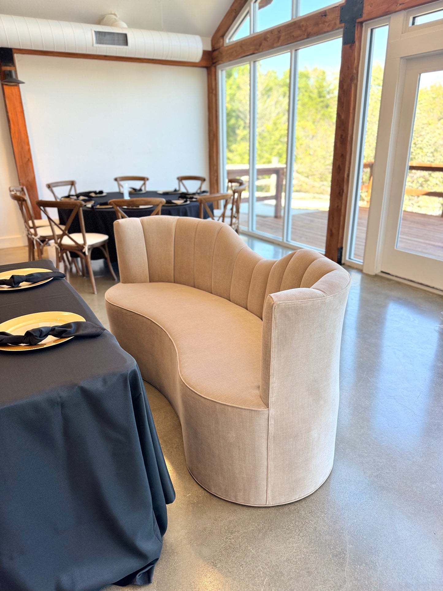 72" L Curved Loveseat Channeled Banquette
