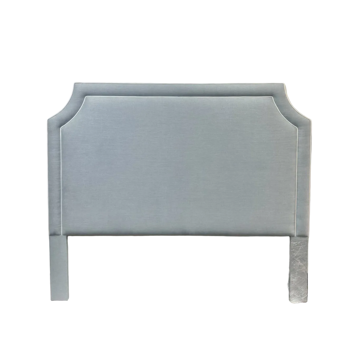 65"H King Headboard in Sky Blue Woven Fabric - White Trim