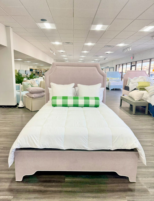 65”H Queen Upholstered Platform Bed - Lilac Woven - White Trim