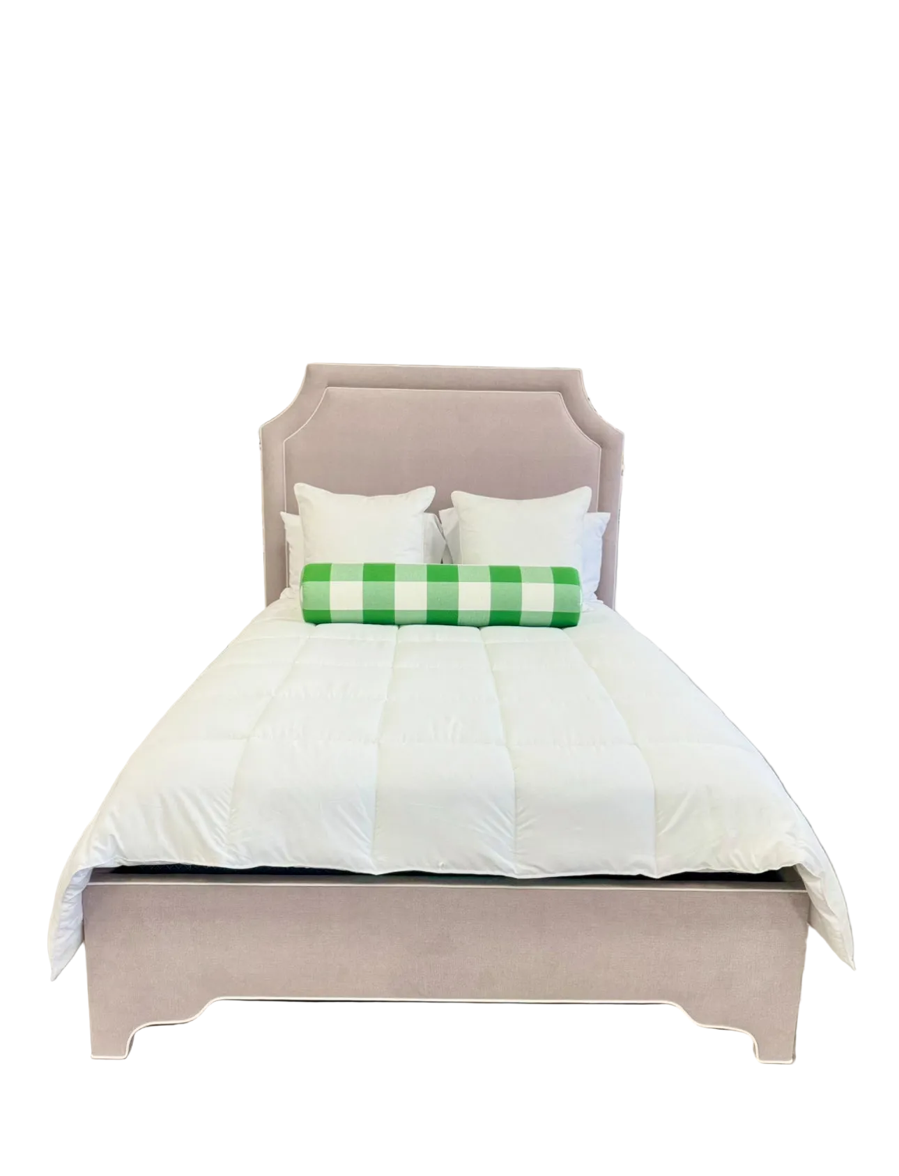 65”H Queen Upholstered Platform Bed - Lilac Woven - White Trim