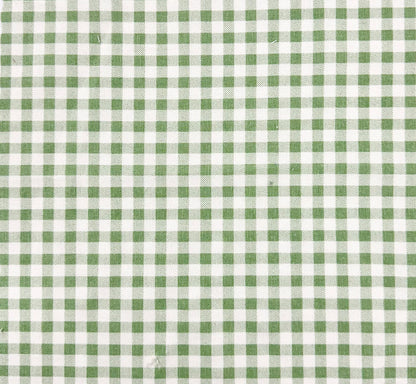 65" Queen Upholstered Platform Bed - Skirted Base - Sage Green Gingham Fabric with Blush Pink Trim