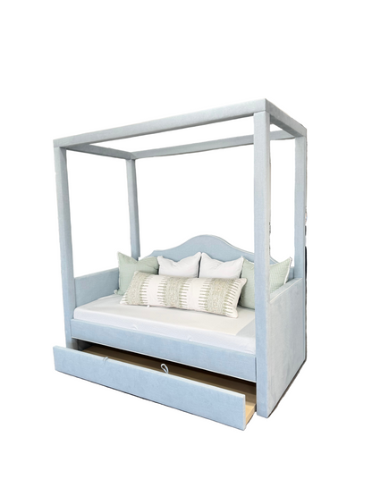 Twin Trundle Canopy Daybed - Sky Blue Woven Fabric