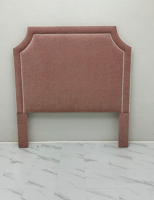 60” H Queen Headboard in Petal Pink Woven Fabric - White Trim