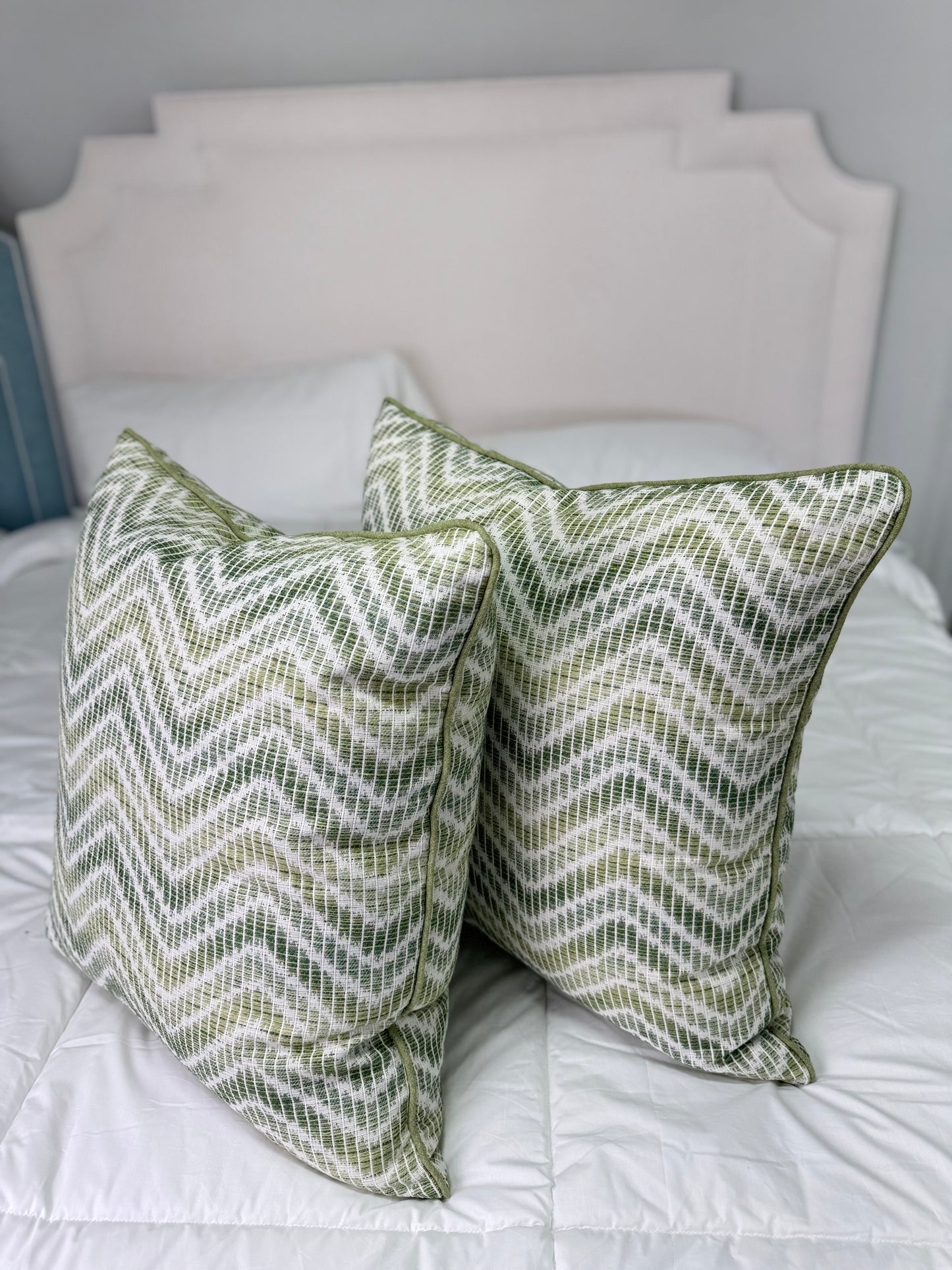 Patterned Green and White Pillows