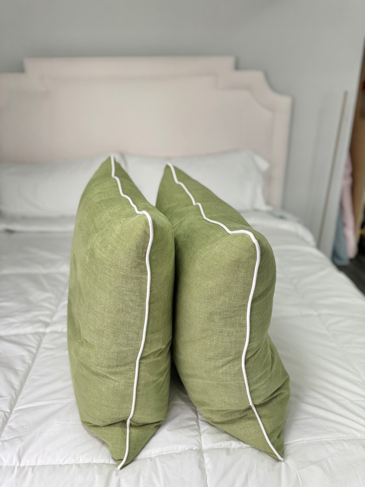 Pistachio Green Woven Pillows