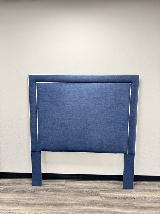 60" H Full Headboard in Navy Woven - White Trim